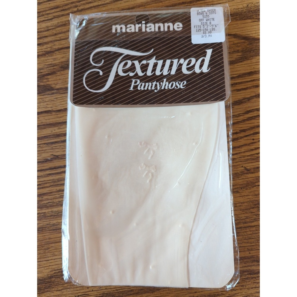 New Vintage Marianne Textured Pantyhose Size B Ultra Sheer Bows & Dots Off-White